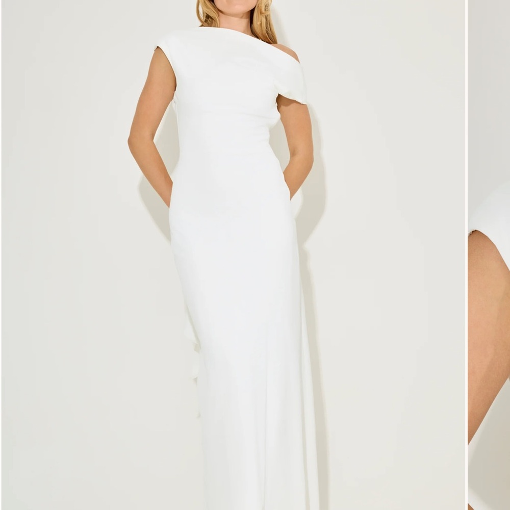 Odd Muse Drape Maxi Dress White Off Shoulder Open Back